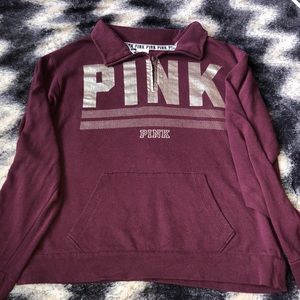 VS Pink Burgundy and Gold Quarter ZIP Sweater